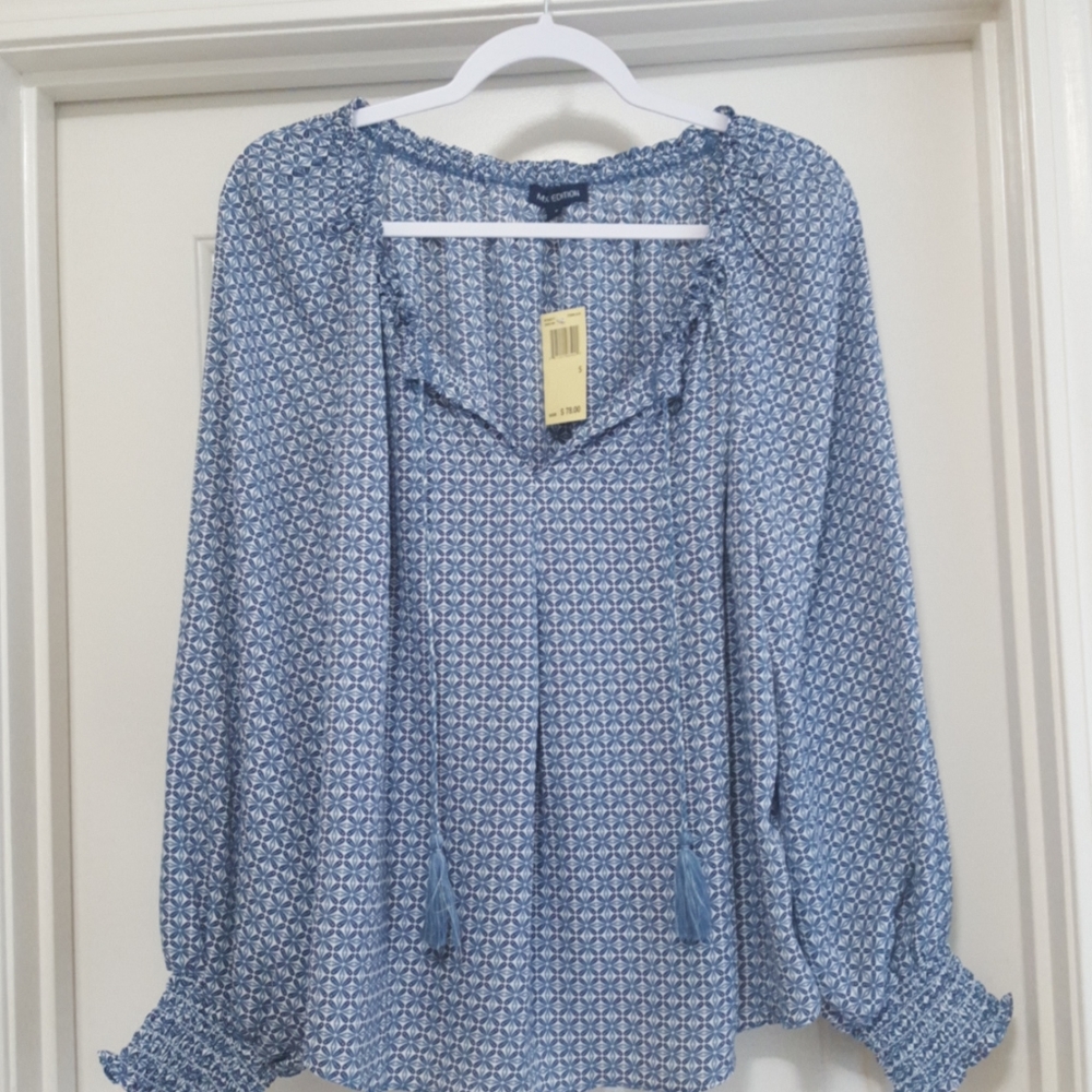 💙 NWT Max Studio Max Edition blue peasant blouse S / M